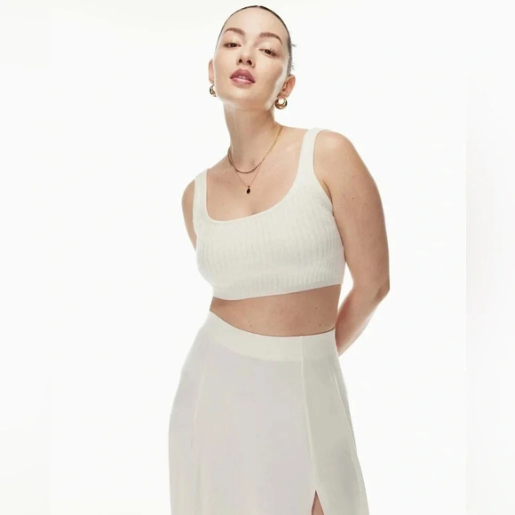 Aritzia Wilfred Manila Merino Wool Cropped Ribbed Tank | Size XS Black - Picture 1 of 7